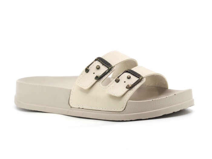 Mulex Zenne 11452 Çift Toka Soft Kutulu Günlük Terlik Açık Bej - Mulex