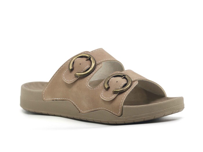 Mulex Zenne 11651 Çift Toka Günlük Terlik Bej - Mulex