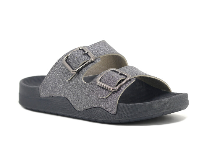 Mulex Zenne 11651-Simli Çift Toka Günlük Terlik Füme - Mulex