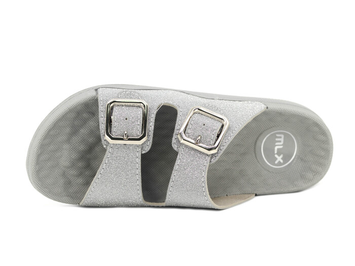 Mulex Zenne 11651-Simli Çift Toka Günlük Terlik Gümüş - Mulex (1)