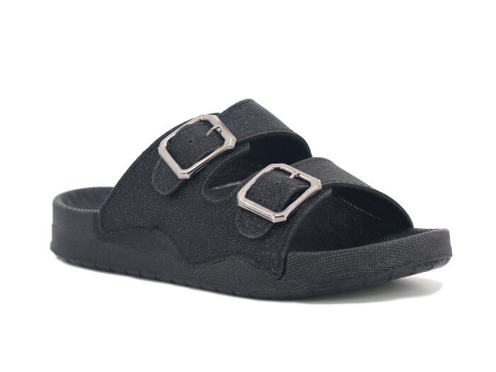 Mulex Zenne 11651-Simli Çift Toka Günlük Terlik Siyah - Mulex