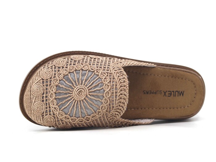 Mulex Zenne 11706-B Dantelli Kapalı Kutulu Günlük Terlik Vizon - Mulex (1)