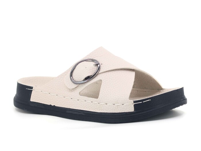 Mulex Zenne 11802 Çapraz Tokalı Monta Kutulu Günlük Terlik Bej - Mulex