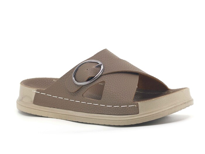 Mulex Zenne 11802 Çapraz Tokalı Monta Kutulu Günlük Terlik Vizon - Mulex