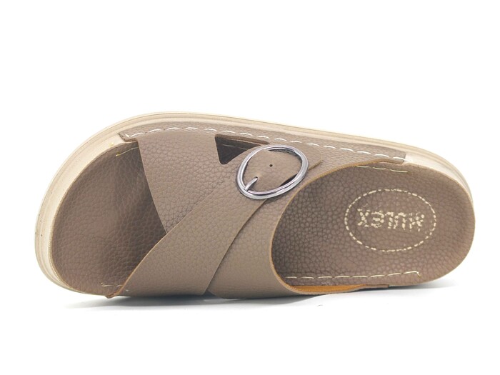 Mulex Zenne 11802 Çapraz Tokalı Monta Kutulu Günlük Terlik Vizon - Mulex (1)