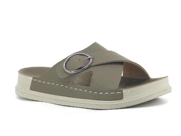 Mulex Zenne 11802 Çapraz Tokalı Monta Kutulu Günlük Terlik Yeşil - Mulex