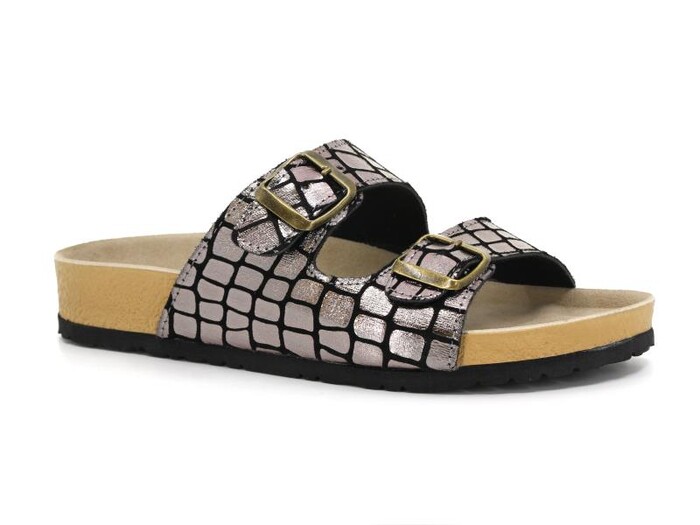 Mulex Zenne 1256-C Birken Çift Toka Kutulu Günlük Terlik Platin - Mulex