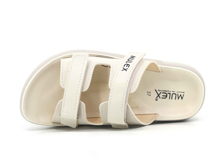 Mulex Zenne 1351 Çift Bantlı Cırtlı Günlük Terlik Bej - Mulex (1)