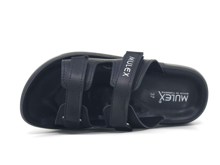 Mulex Zenne 1351 Çift Bantlı Cırtlı Günlük Terlik Siyah - Mulex (1)
