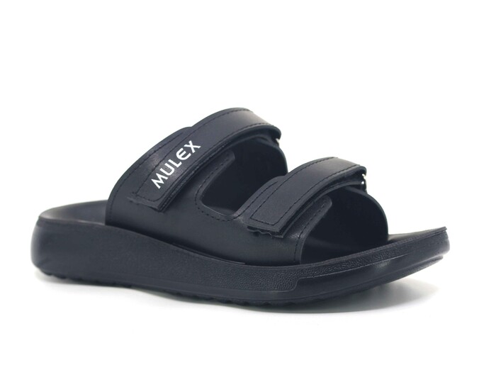 Mulex Zenne 1351 Çift Bantlı Cırtlı Günlük Terlik Siyah - Mulex