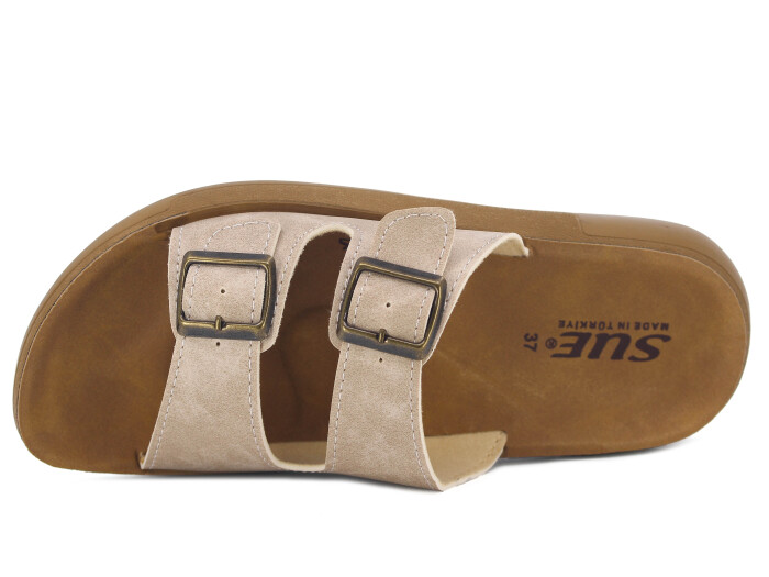 Sue Zenne 1353 Çift Toka Enj. Poşetli Günlük Terlik Bej - Sue (1)