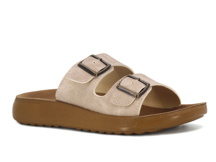 Sue Zenne 1353 Çift Toka Enj. Poşetli Günlük Terlik Bej - Sue