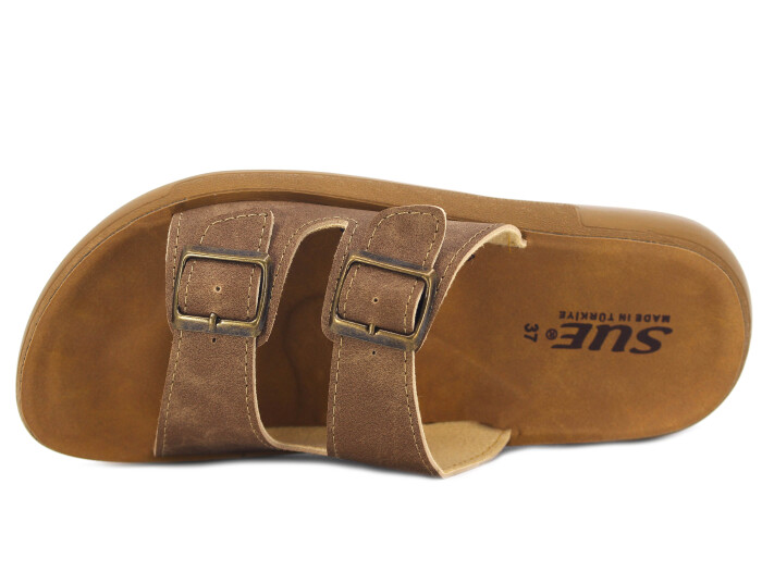 Sue Zenne 1353 Çift Toka Enj. Poşetli Günlük Terlik Vizon - Sue (1)