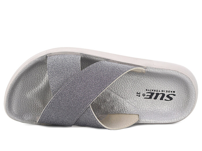 Sue Zenne 1354-Simli Çapraz Kutulu Enj. Günlük Terlik Füme - 2