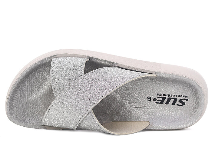 Sue Zenne 1354-Simli Çapraz Kutulu Enj. Günlük Terlik Gümüş - 2