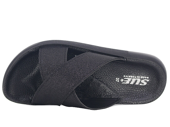 Sue Zenne 1354-Simli Çapraz Kutulu Enj. Günlük Terlik Siyah - 2