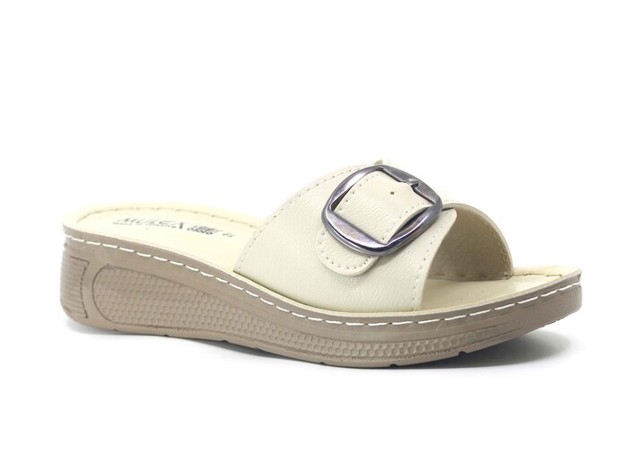 Mulex Zenne 1401-A Tek Toka Enj. Günlük Terlik Bej - Mulex