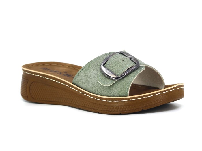 Mulex Zenne 1401-A Tek Toka Enj. Günlük Terlik Yeşil - Mulex