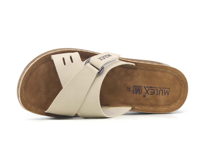 Mulex Zenne 1402-B Çapraz Cırtlı Günlük Terlik Açık Bej - Mulex (1)