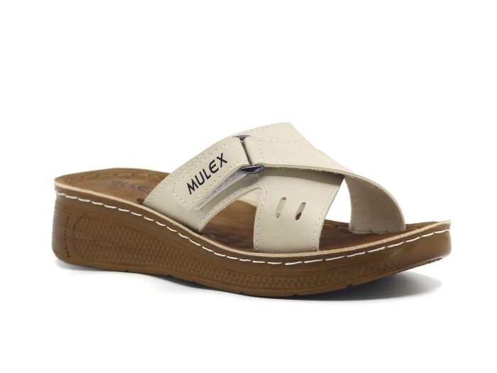 Mulex Zenne 1402-B Çapraz Cırtlı Günlük Terlik Açık Bej - Mulex