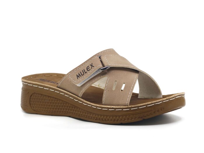 Mulex Zenne 1402-B Çapraz Cırtlı Günlük Terlik Bej - Mulex