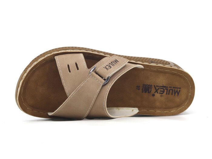 Mulex Zenne 1402-B Çapraz Cırtlı Günlük Terlik Bej - 2