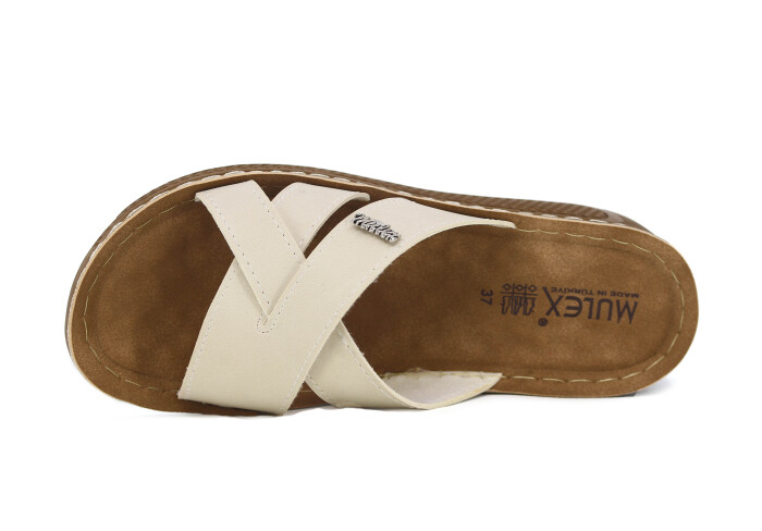 Mulex Zenne 1403 Geçmeli Monta Günlük Terlik Açık Bej - Mulex (1)