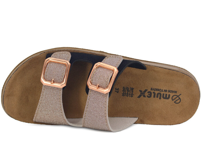 Mulex Zenne 1503 Çift Toka Enj. Simli Günlük Terlik Bakır - Mulex (1)