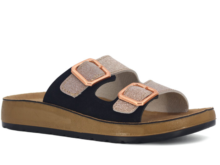 Mulex Zenne 1503 Çift Toka Enj. Simli Günlük Terlik Bakır - Mulex