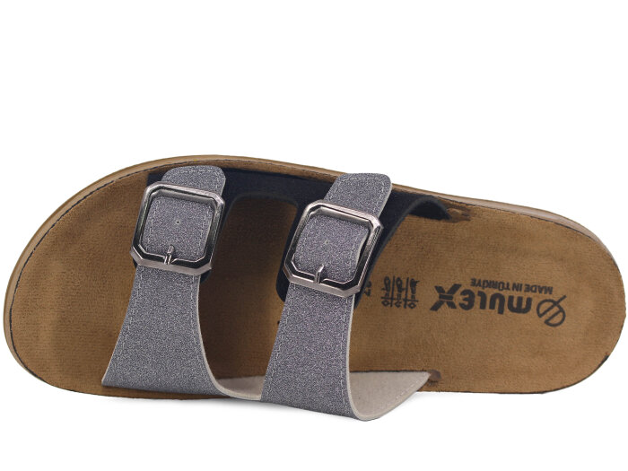 Mulex Zenne 1503 Çift Toka Enj. Simli Günlük Terlik Füme - Mulex (1)