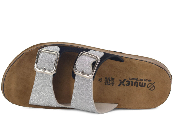 Mulex Zenne 1503 Çift Toka Enj. Simli Günlük Terlik Gümüş - 2