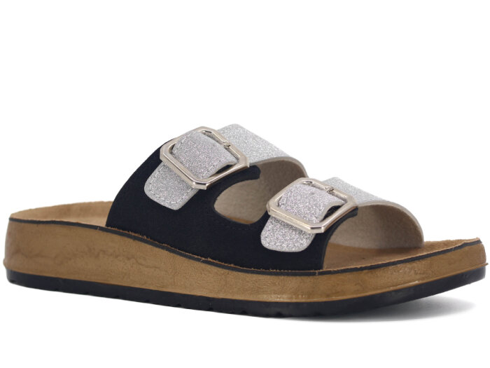 Mulex Zenne 1503 Çift Toka Enj. Simli Günlük Terlik Gümüş - 1