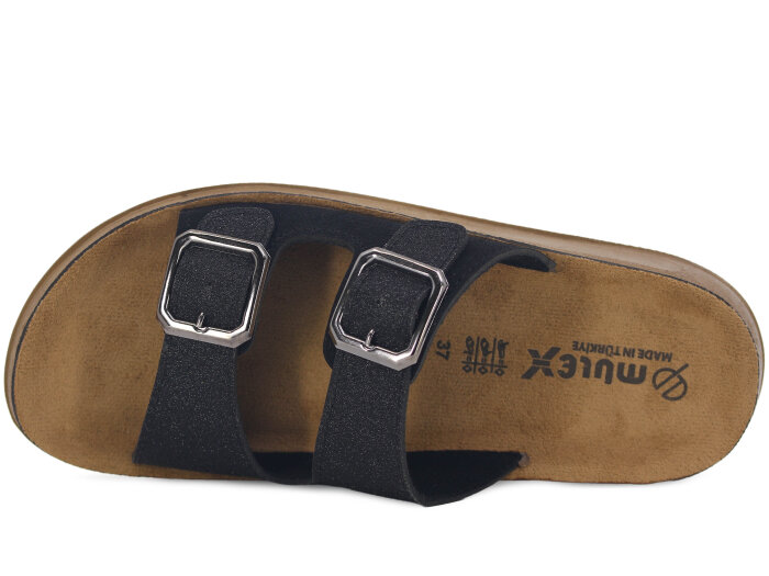 Mulex Zenne 1503 Çift Toka Enj. Simli Günlük Terlik Siyah - Mulex (1)