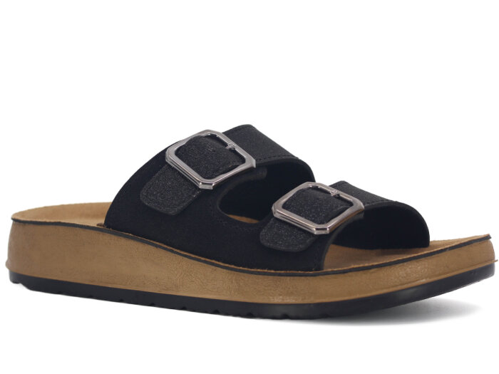 Mulex Zenne 1503 Çift Toka Enj. Simli Günlük Terlik Siyah - 1