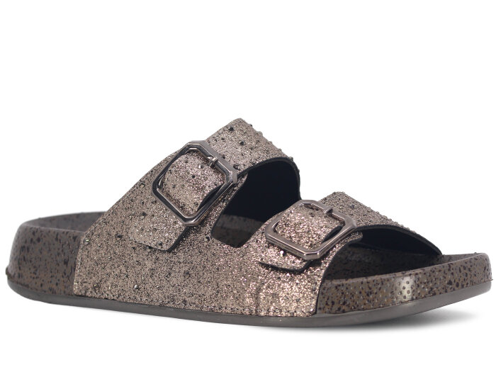 Mulex Zenne 1601 Çift Toka Kutulu Günlük Terlik Platin - Mulex