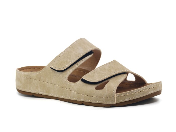 Mulex Zenne 1801 Çift Cırtlı Monta Kutulu Günlük Terlik Bej - Mulex