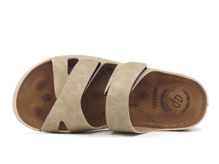 Mulex Zenne 1801 Çift Cırtlı Monta Kutulu Günlük Terlik Bej - Mulex (1)