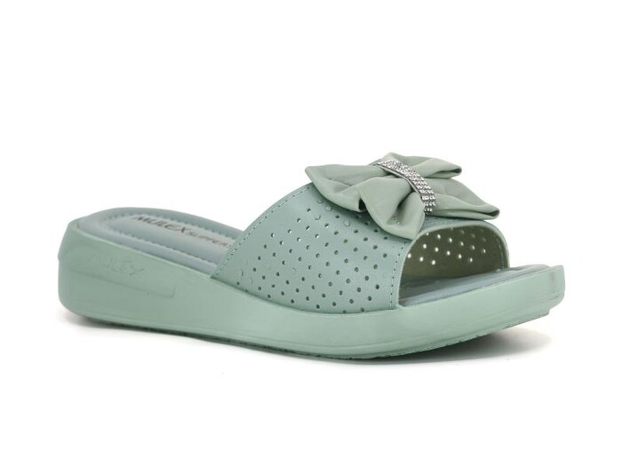 Mulex Zenne 1903 Fiyonklu Taşlı Kutulu Günlük Terlik Su Yeşili - Mulex