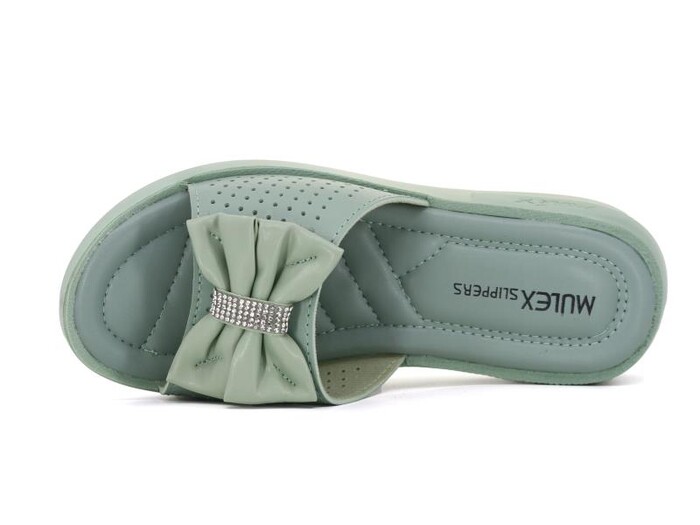 Mulex Zenne 1903 Fiyonklu Taşlı Kutulu Günlük Terlik Su Yeşili - Mulex (1)