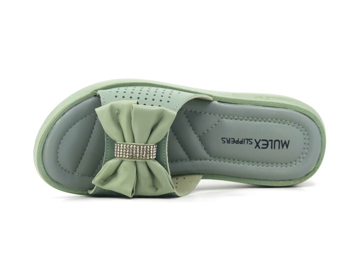 Mulex Zenne 1903 Fiyonklu Taşlı Kutulu Günlük Terlik Yeşil - Mulex (1)