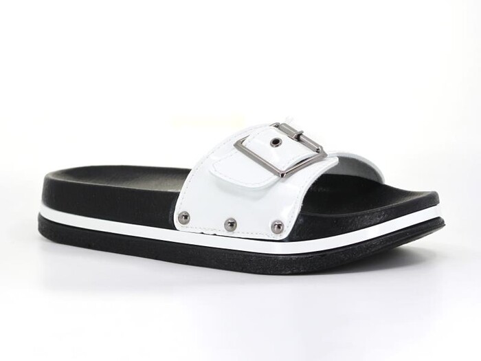 Mulex Zenne 2251 Yumuşak Taban Tek Toka Kutulu Günlük Terlik Beyaz Rugan - 1