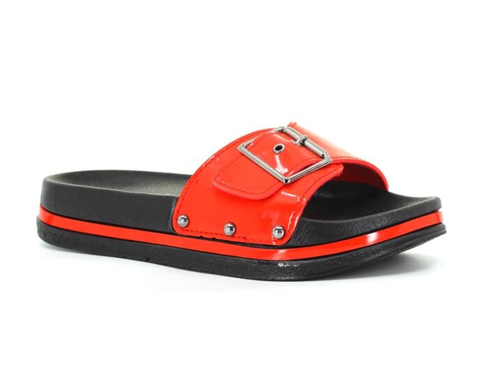 Mulex Zenne 2251 Yumuşak Taban Tek Toka Kutulu Günlük Terlik Kırmızı Rugan - 1