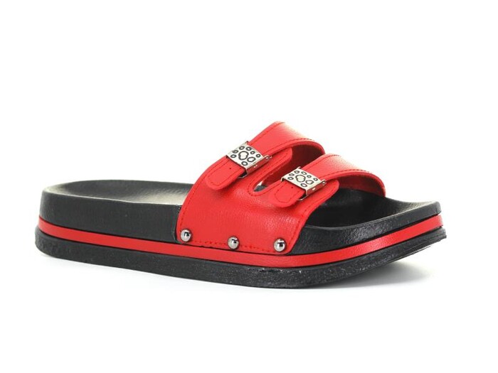 Mulex Zenne 2252 Yumuşak Taban Çift Toka Kutulu Günlük Terlik Kırmızı - Mulex