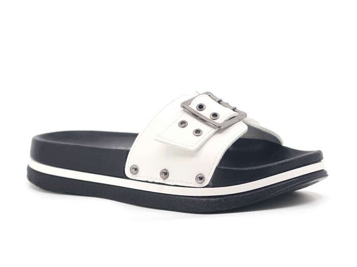 Mulex Zenne 2253 Soft Taban Büyük Tokalı Kutulu Günlük Terlik Beyaz - Mulex