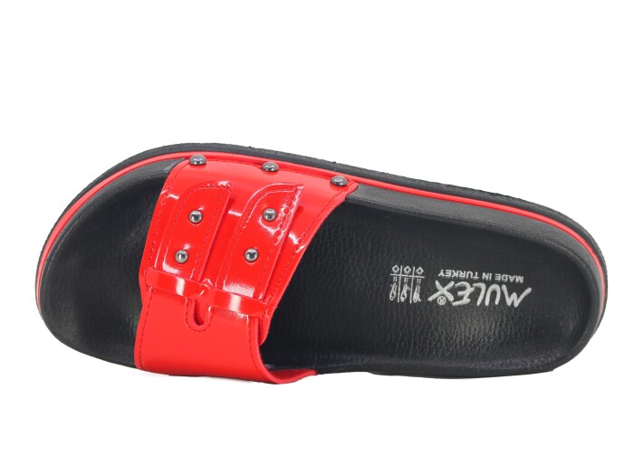 Mulex Zenne 2254 Kutulu Soft Troplu Günlük Terlik Kırmızı Rugan - Mulex (1)