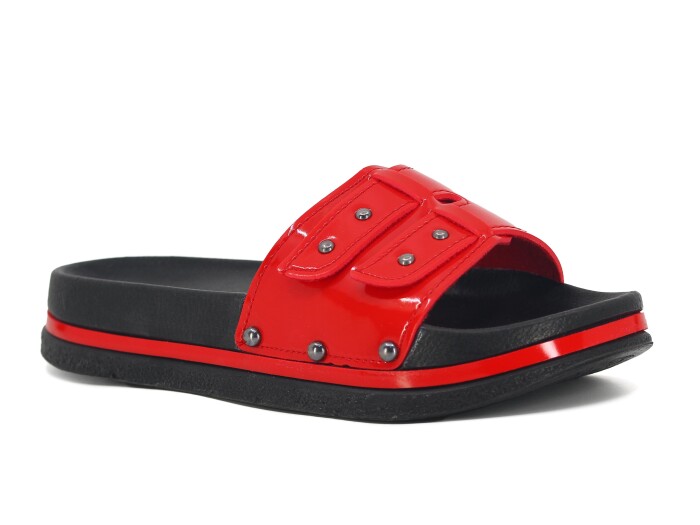 Mulex Zenne 2254 Kutulu Soft Troplu Günlük Terlik Kırmızı Rugan - Mulex