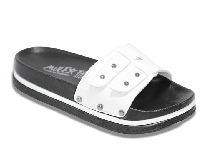 Mulex Zenne 2254 Poşetli Soft Troplu Günlük Terlik Beyaz Rugan - Mulex