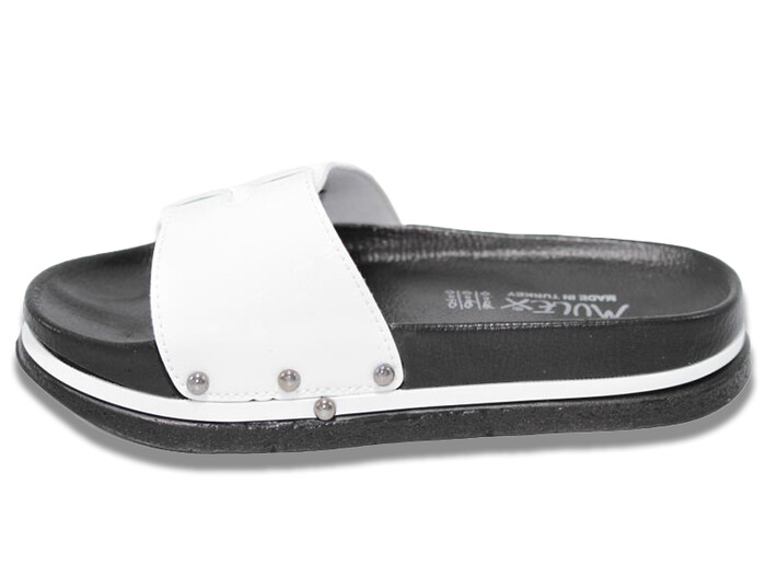 Mulex Zenne 2254 Poşetli Soft Troplu Günlük Terlik Beyaz Rugan - Mulex (1)