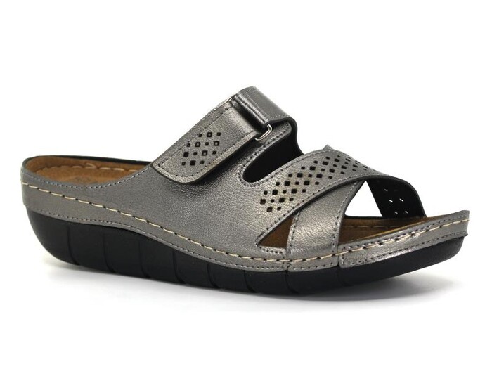 Mulex Zenne 2354 Lazerli Çapraz Monta Günlük Terlik Platin - Mulex