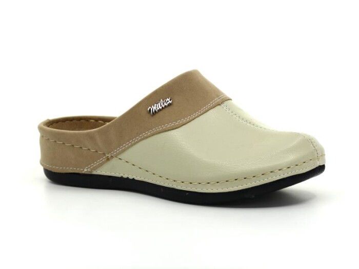 Mulex Zenne 2551 Büyük Beden Yakalı Kışlık Kapalı Terlik Bej - Mulex